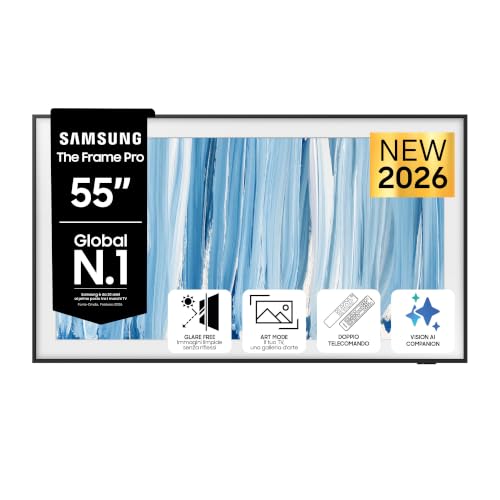 Samsung Smart TV 55' QE55LS03HWUXZT The Frame Pro Neo QLED 4K, Glare Free, HDR10+, Dolby Atmos, Art Mode, Modern Frame Design, Wireless One Connect, Vision AI, Alexa, PACCHETTO INTRATTENIMENTO, 2026
