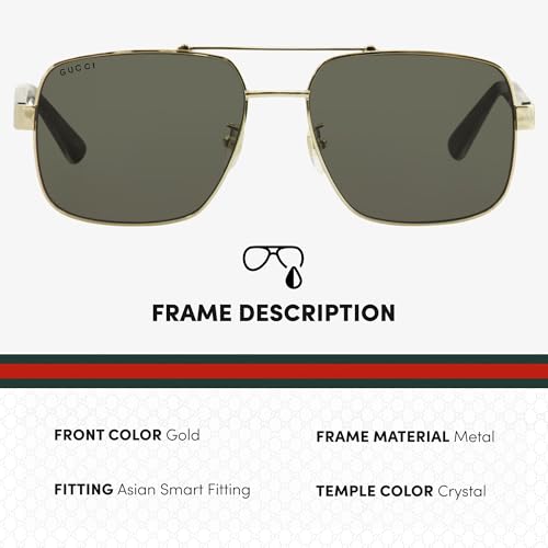 Image of Gucci GG0529S Lettering Logo Square-Shaped Non-Polarized Sunglasses for Men - Includes Luxury Eyewear Kit - Gold Frame with Gray Lens