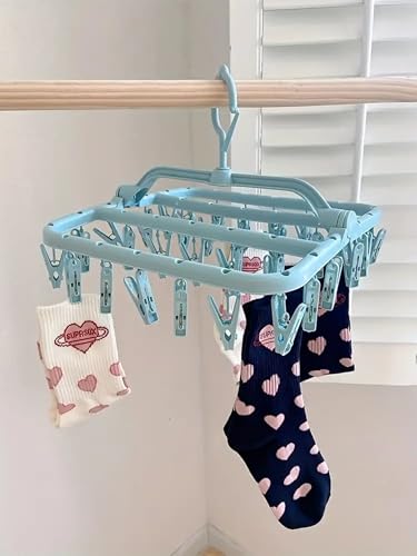 JJ Orchard 32-Pegs Drying - Collapsible Hanger with Wind-Resistant Design, For Socks, Underwears, Shoe Inserts, Infant Clothes, Gloves, washing line, sock hanger, sock dryer dollar and Hats (Blue) - Image 5