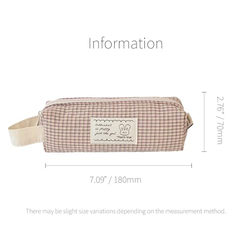 Image of Monolike Unmatched Friends Fabric Check Block Pencil Case, Vintage pink - Aesthetic Gingham Pastel Desk Organizer, Soft Padded Makeup Brush Case, Trendy Minimalist Stationery Pouch