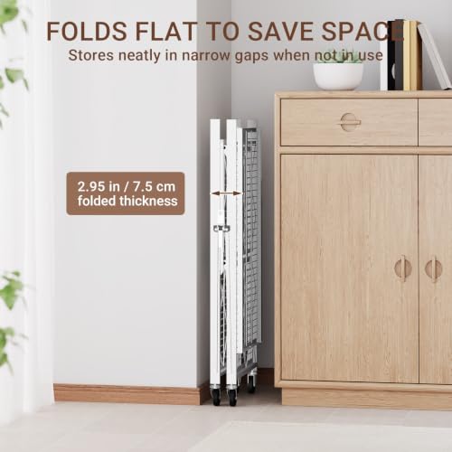 Image of black leopard 3-Tier Foldable Metal Storage Shelf with Wheels, White | Foldable Design; 85 lb Capacity per Shelf; Preassembled Frame; Lockable Casters; Reinforced Metal Construction
