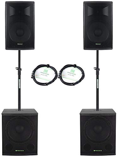 Pronomic Powerstage Economy 1815 2.2 - aktives PA-Set mit 2X 18-Subwoofer und 2X 15-Satelliten - 840 Watt Gesamtleistung (RMS) - inklusive Distanzrohre und XLR-Kabel
