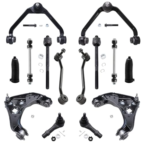 Image of Detroit Axle - Front End 14pc Suspension Kit for 1998-2001 Ford Explorer Mercury Mountaineer, 4 Upper Lower Control Arms w /Ball Joints, 4 Tie Rods, 4 Sway Bars, 2 Boots, Replacement
