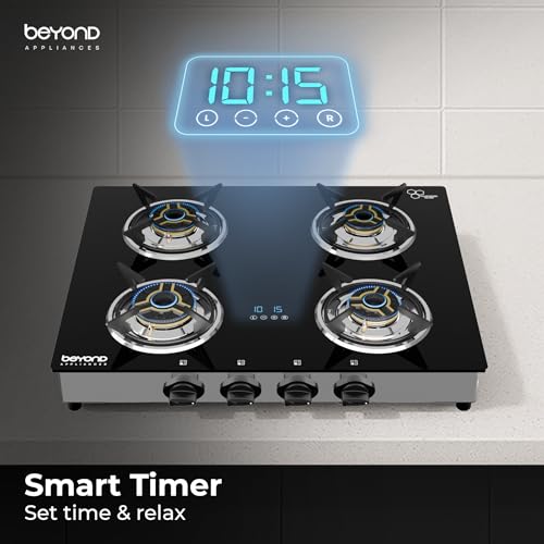 Beyond Appliances Auriga 4 Burner Smart Glass Gas Stove | Auto Ignition | Digital Timer | Flame Failure Device | Toughened Glass | ISI Certified |... - Image 3