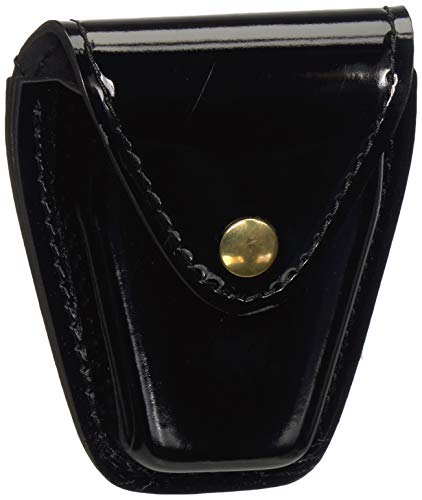 Pochette menottes Safariland haut de gamme avec rabat laiton et cuir noir laqué d'apparat