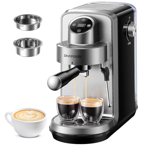 Macchina per caffè espresso per la casa e l'ufficio – 20 bar ad alta pressione con parete automatica Steam, opzioni singole e doppie shot, spugna latte regolabile, Quick Heating, facile da pulire