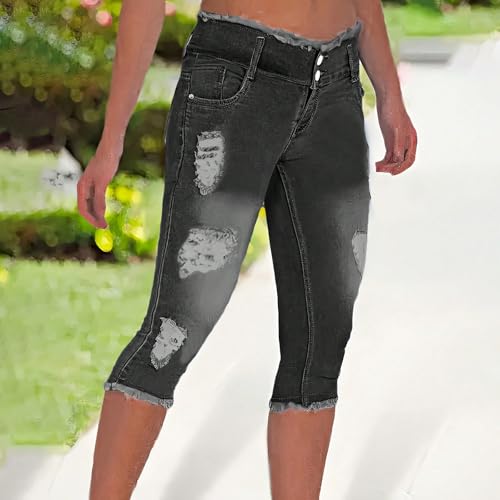 Skinny Capri Jeans for Women Low Rise Cropped Stretchy Ripped Jeans Raw Hem Distressed Denim Jeggings with Pockets4