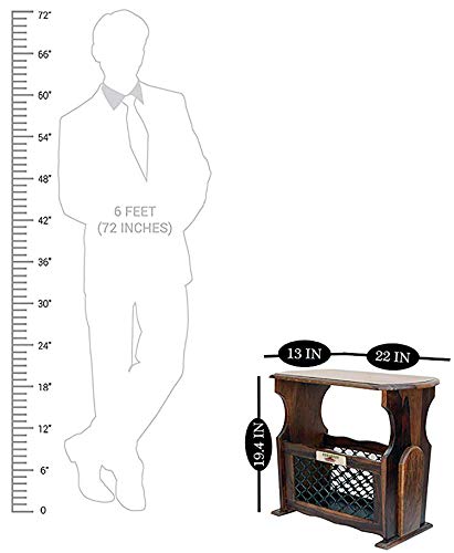 Image of Sheesham Wood Side Table with Magzine Holder for Living Room | Brown