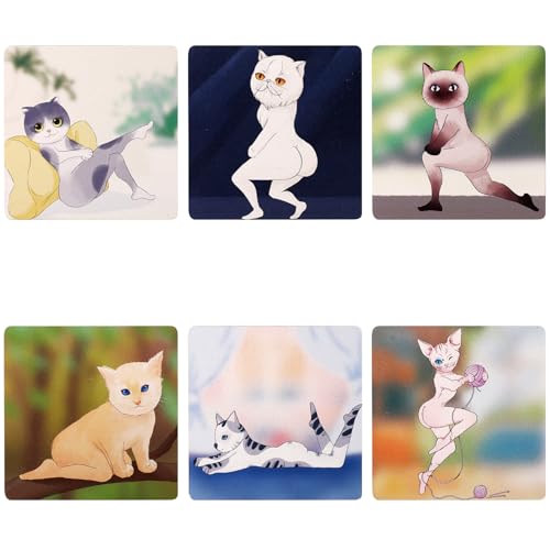 6pcs Funny Cat Coasters, Wooden Cat Coasters Creative Cat Gifts for Cat Lovers 6 Styles Drink Coasters for Tabletop Protection Cute Cat Coasters Home Cat Decor for Mugs Coffee Cups