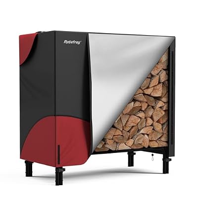 Rosefray 4ft Firewood Rack Cover,Heavy Duty 600D Wood Rack Cover with Waterproof Oxford Weather Resistant Indoor Outdoor Storage Wood Cover for Log Holder Blackred