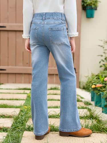 Haloumoning Girls Jeans High Waisted Flare Pants Casual Stretch Demin Pants with Pockets 5-14 Years2