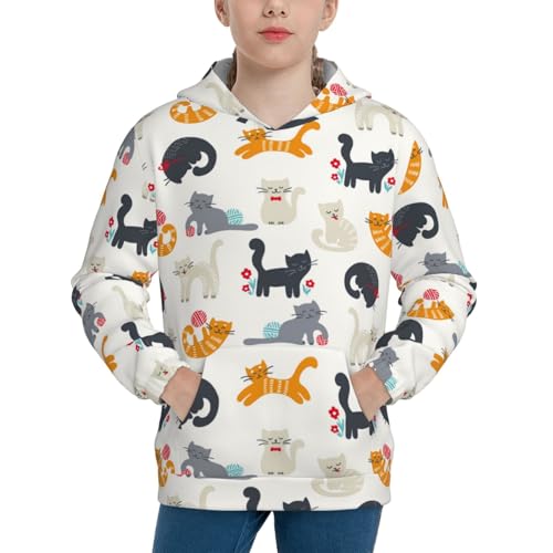 Cute Cats Kids Pullover Hoodies Boys Sweatshirts Girls Athletic Clothes with Pocket