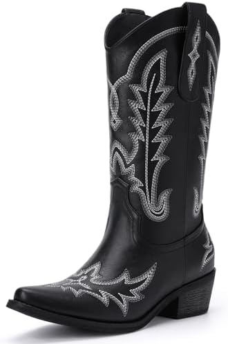 Cowboy Boots for Women - Cowgirl Boots with Embroidery, Chunky He...