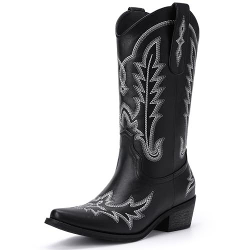 Cowboy Boots for Women - Cowgirl Boots with Embroidery, Chunky He...