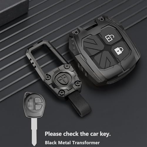 Image of Car Key Cover Compatible for Maruti Suzuki Swift | Ertiga | Wagonr | Celerio | Swift Dzire | Alto | Fronx | Brezza | S Presso | Ignis | Jimny | 2 Button Remote Key (Transformer Black)