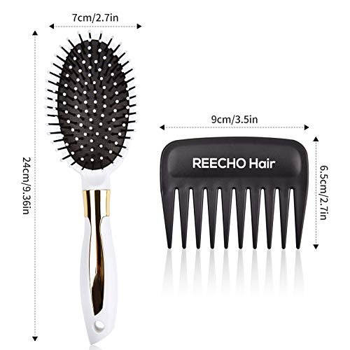 Reecho Paddle Hair Brush Wide Tooth Comb Set, Detangling Comb For Human Hair Synthetic Hair Extensions Wigs Hairpieces, Styling Hairbrush For Long Short Thick Thin Straight Wavy Wet Dry Hair White #TOP5