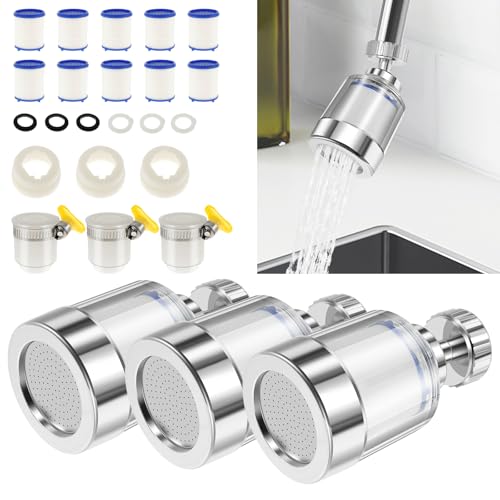 3 Pcs Sink Filter Water Faucet, Universal 360 ° Rotating Bathroom Sink Filter, Faucet Filter Purifier, Versatile Kitchen Faucet Water Filter for Removing Lead Sediments Heavy Metals Hard Water