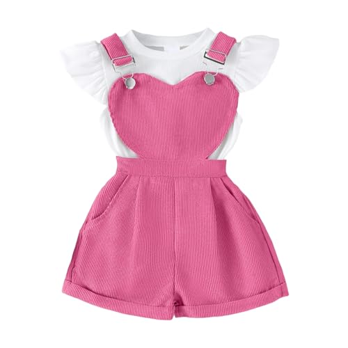 UUAISSO Ropa Para Bebé Niña Cuello Redondo Mangas Largas Color Liso Tirantes y Pantalones Cortos en Forma Corazón Rojo rosa 2 3 years