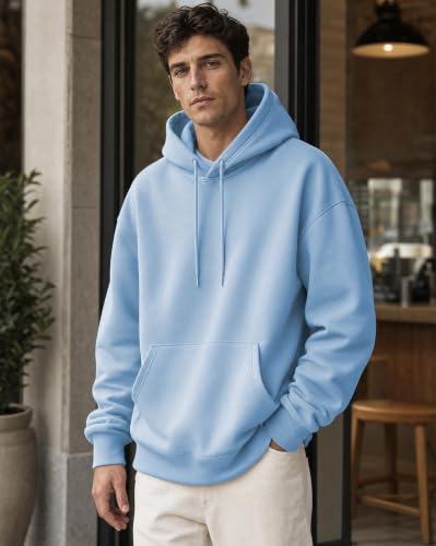 Image of NOBERO Oversized Solid Hooded Sweatshirt for Men | Oversized Hoodie for Men | Hooded Pullover | Cotton Rich Printed Hoodie 280 GSM Fleece