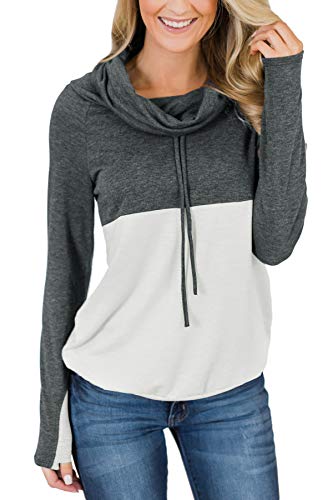 For G and PL Womens Cowl Neck Long Sleeve Color Block T-Shirt Tunic Tops Casual Winter Cotton Pullover Sweatshirt Oatmeal L