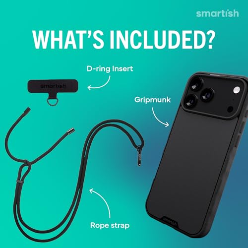 Image of Smartish iPhone 17 Pro Max MagSafe Case + Crossbody Lanyard Strap - Thin Grip Cover with Universal Detachable Shoulder Neck Strap for Apple iPhone 17 Pro Max - Black Tie Affair