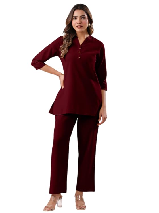 Image of Co Ord Set for Women Stylish Pure Cotton Airy Linen Lounge Wear Kurta Coord Set for Women | Regular Fit Solid Summer Kurti Set Casual, Travel, Office Formal Wear