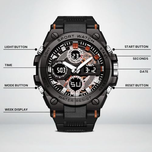 Image of V2A Stryke-TERRAX 5220 Analog-Digital Sports Watch for Men | Bold 3D Dial Design | 50M Waterproof Quartz Watch with Alarm, Stopwatch, Day-Date & Backlight | Rugged Everyday Performance