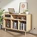Record Player Stand with Charging Station & USB Ports, Mid-Century Turntable Stand Table Holds Up to 300 Albums, Vinyl Record Storage Cabinet with Wood Legs for Living Room Office (Wood)