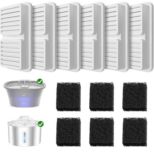 BalimoPet Animal Water Fountain Filters Replacement Kit 6Pcs Activated Carbon and 6Pcs Foam Filter Cat Fountain Filters Set for 2.2L/2.5L Pet Water Fountain with Triple Filtration