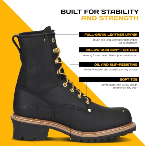 Image of Carolina Elm 8 inch Unlined Logger Boots for Men, EH-Rated, Slip-Resistant | Electrical Hazard Protection, Slip Resistant Grip, Memory Foam Footbed, Unlined Breathability, Steel Shank Support