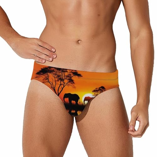 African Elephants in Sunset Novelty Men's Brief Swimwear Pants Swimming Trunks Beach Shorts Underwear