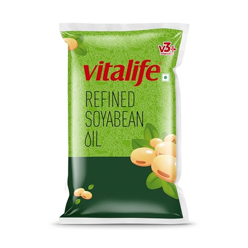 Image of Vitalife Refined Soyabean Oil 1 Litre Pouch | Soya Tel | Pure Edible Cooking Oil | High in Omega-6 PUFA | Fortified with Vitamin A & D | Ideal for Cooking, Frying & Baking