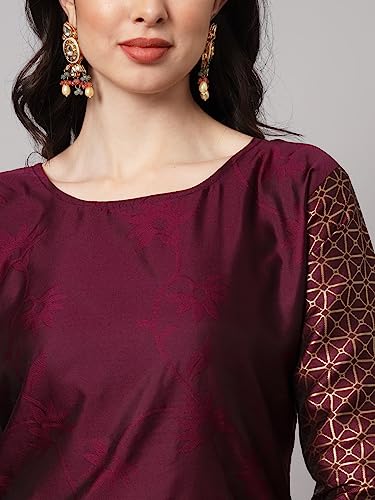 Image of VredeVogel Women's Cotton Silk Jacquard Kurta Pant Set with Banarasi Silk Dupatta