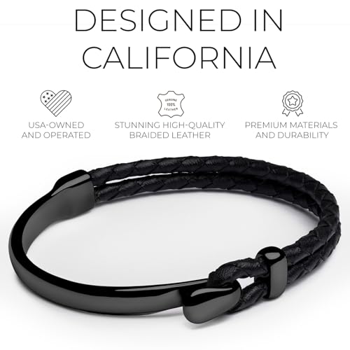 Pulsera Elegatto para Hombre con Cuero Negro y Gancho Dorado miniatura 2