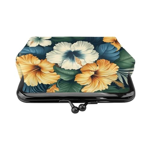 Pu Leather Buckle Coin Purse Hibiscus-Tropical-Flower Girls Kiss-Lock Change Purse Wallets2