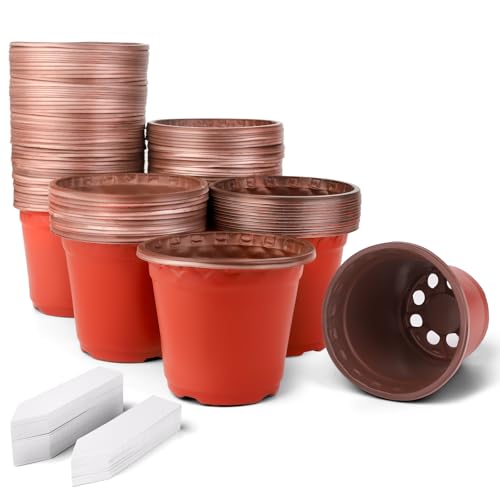 Pot de Fleur Plastique 100 Pièces Pots de Plantes en Plastique, Pots semis 9,8 cm Diamètre Pot Plastiques pour Semis, Plantes, Succulentes, Boutures et Repiquage
