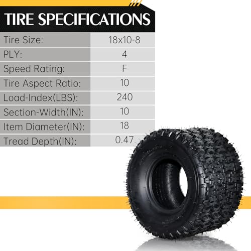MOTORHOT 18x10-8 ATV UTV Tires 4 Ply 18x10x8 Sport All Terrain Tubeless Tires Set of 2