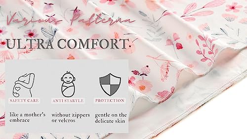 Image of Newborn Floral Print Blanket Baby Stretch Wrap Swaddle Receiving Blanket with Matching Headband and Beanie (Small Flower and Leaf)