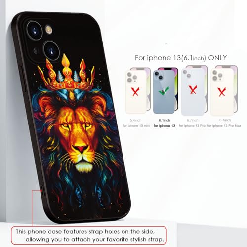 Printed with Lion for iPhone 13 case, Elegant Crowned Lion Design on Soft Silicone Protective Case - A Touch of Noble Grandeur and Exudes Royal Majesty (A2- Lions Animal)
