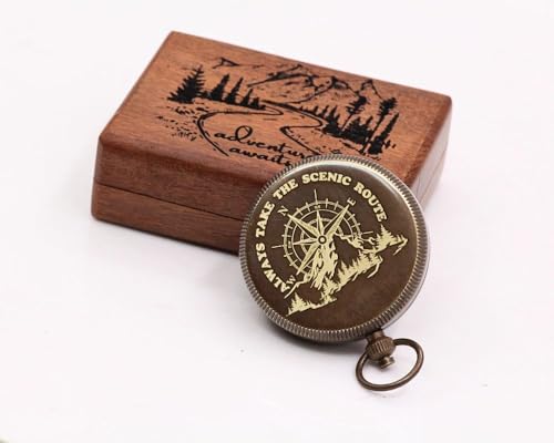 Adventure Compass-Gift for Him-Always Take The Scenic Route- Compass with Mountain and Road-Adventure Awaits