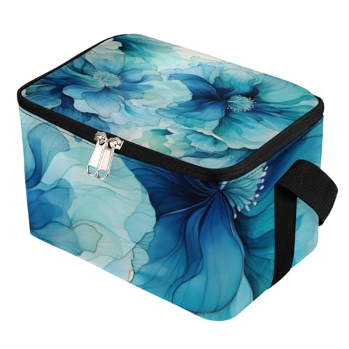 GzLeyigou Lunch Bags for Women Men 9 Cans,Abstract Elegance Floral Hot & Cold Food Delivery Bag Insulated Grocery Bag Insulated Lunch Box Blue Cooler Bag for Office Work Picnic Beach