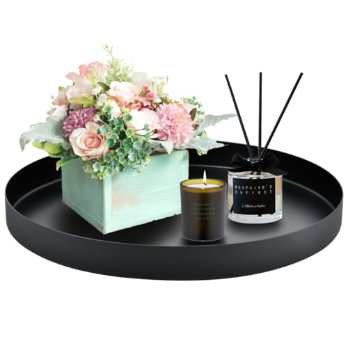 Schwarzes Rund Tablett Ø 30cm - Deko aus Edelstahl, Dekoteller Metall...