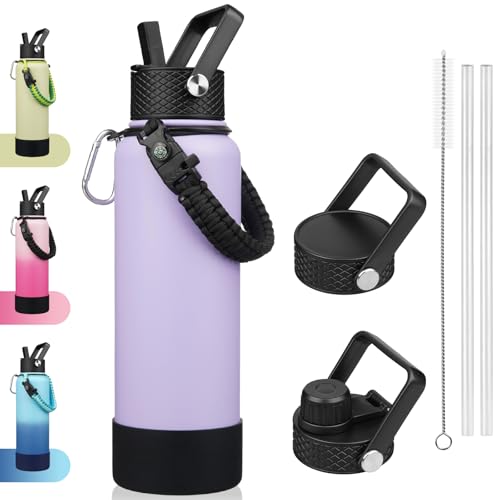 Image of BJPKPK 40oz Insulated Water Bottle with 3 Lids, Straw Lid & Handle