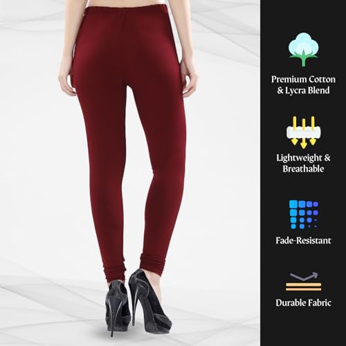 Image of TRASA Ultra Soft Cotton 4 Way Stretchable Churidar Solid Regular and Plus 20 Colours Leggings for Womens and Girls -Sizes :-M, L, XL, 2XL, 3XL, 4XL, 5XL, 6XL