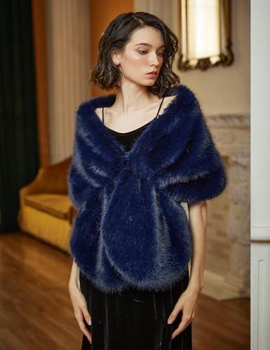 BEAUTELICATE Women Faux Fur Shawl Cover Up Stole Shrug Winter Bridal Wedding Wrap3