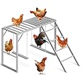 Chicken Coop Perches with Swing, Metal Chicken Toys for Hens with 2 Swings & Ladder, Chicken Run Accessories for Healthy Pets, Durable & Easy Clean Poultry Playground for Backyard Farm