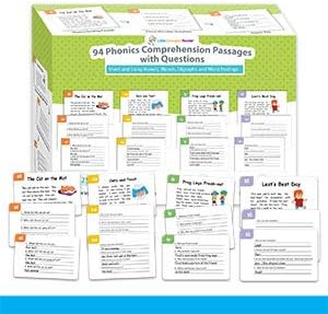 Little Champion Reader Phonics 2-in-1 Reading Comprehension Passage Cards with Questions - 94 Paragraph Flash Cards - Toddler, Preschool, Kindergarten and Grade 1