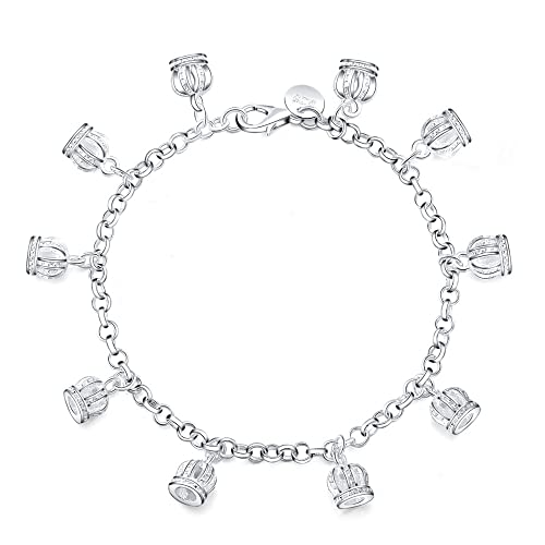Bracelet en argent 925 pour femmes, chaîne à breloques et pendentifs couronne de créateur