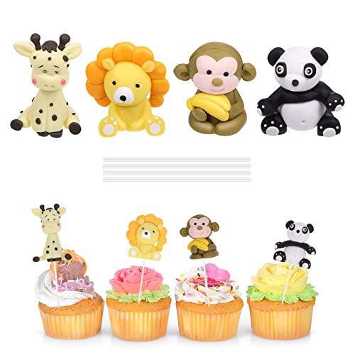 Toyvian 5PCS Jungle Animal Picks Jungle Animals Cake Decorations Lion Panda Giraffe Monkey Cupcake T