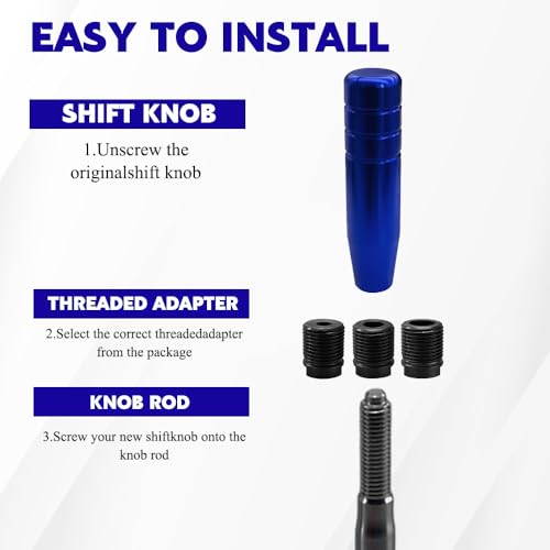 5" Heavy Weighted Shifter Knob, Gear Shift Knobs, Car Shift Knobs with 3 Threaded Adapters, Universal Car Gear Lever Metal Stick Shift Handle Accessory for Most Vehicles (Blue) - Image 6